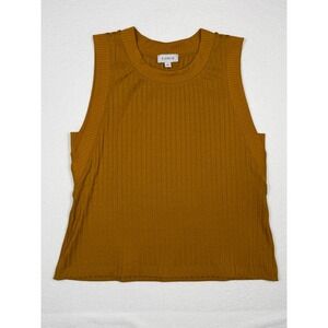 Evereve Sarina Ribbed Tank Top Womens Large Mustard Yellow Sleeveless Crew Neck